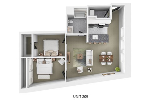 Floor plan for 2 beds, 1 bath, 900 sqft